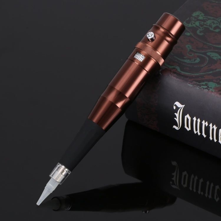 Brown semi-permanent tattoo pen with black grip and fine needle tip