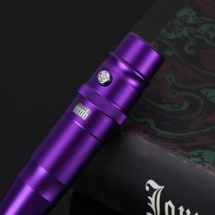 Purple semi-permanent tattoo pen instrument with knurled grip and adjustable head