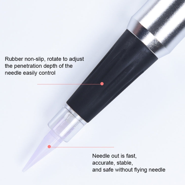Silver and black semi-permanent tattoo pen with adjustable needle tip