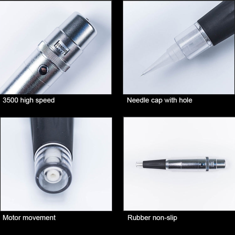 Silver and black semi-permanent tattoo pens with needle cap and non-slip grip