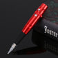 Red semi-permanent tattoo pen instrument with needle tip and metal grip
