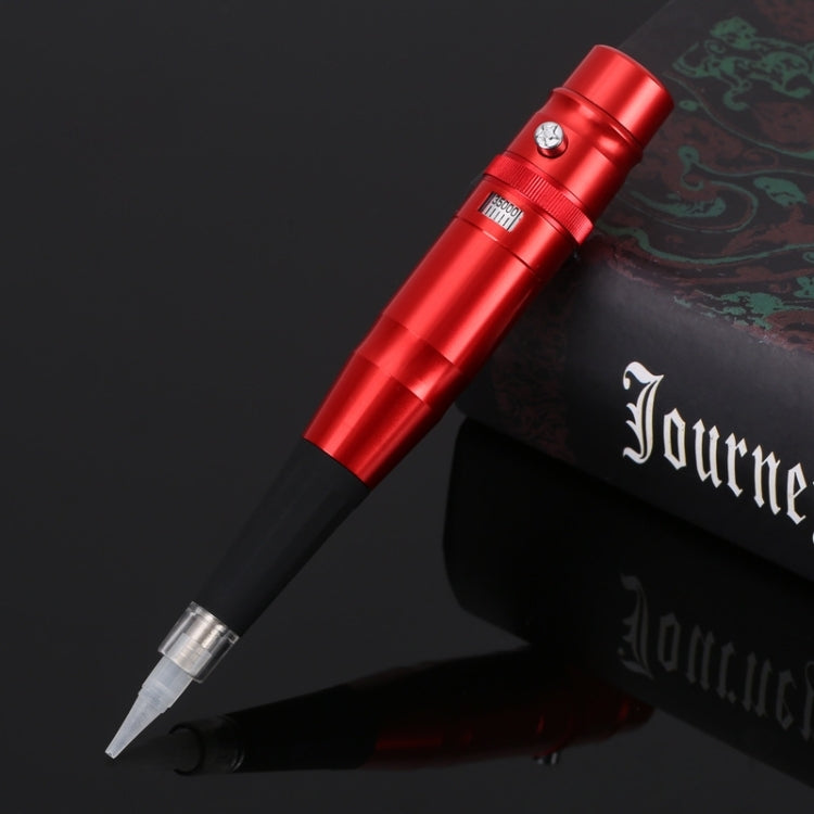 Red semi-permanent tattoo pen instrument with needle tip and metal grip