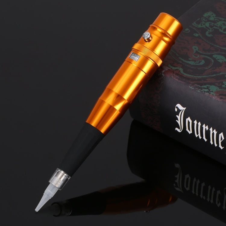 Orange semi-permanent tattoo pen instrument with needle tip and metal grip