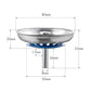 Stainless steel washbasin filter cover with size diagram and central drain cap