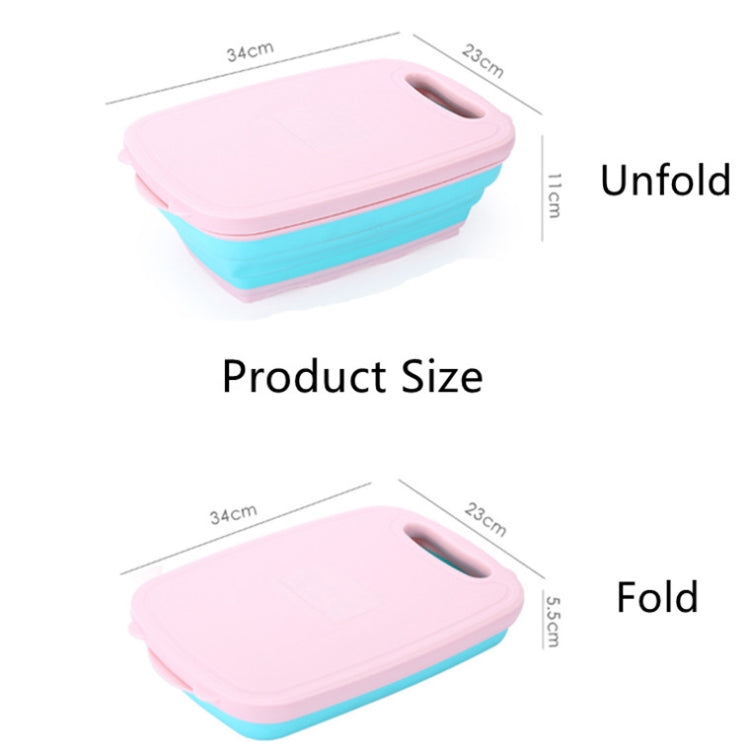 Folding plastic cutting board in pink and blue, flat fold-and-close design