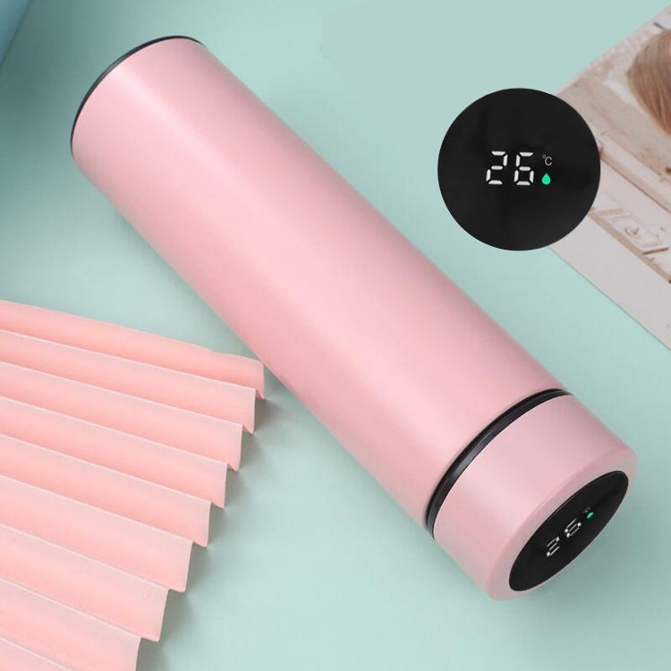 Pink smart temperature display vacuum flask with circular LED screen on the base