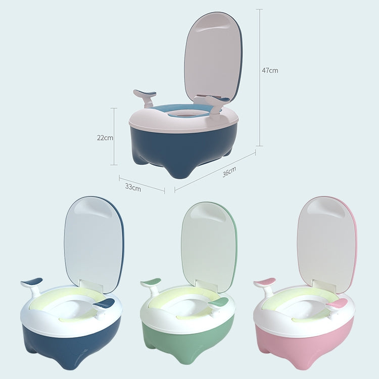 Children’s potty toilet seat set with open lids in multiple colors, round splash guard