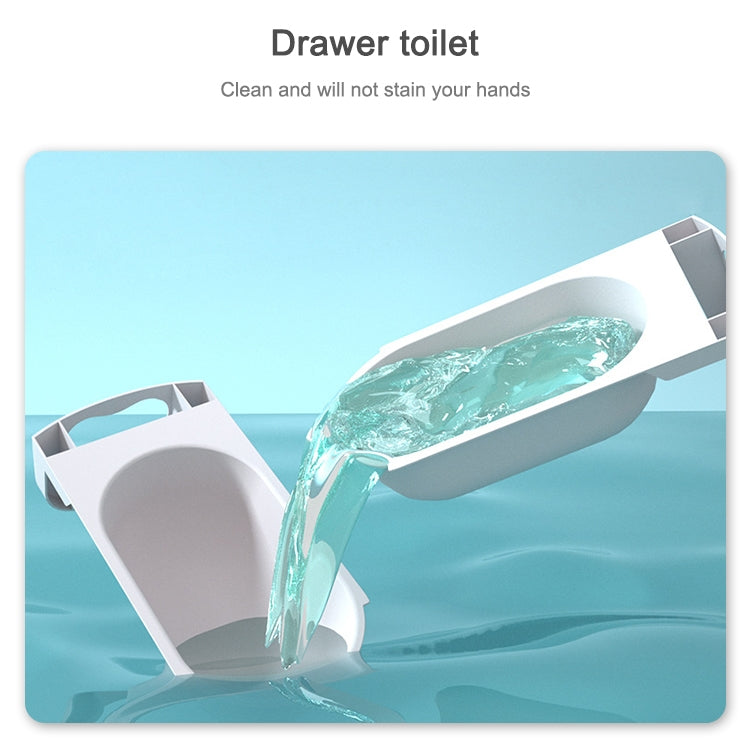 Children’s potty toilet seat with pull-out waste drawer, white and dark blue body