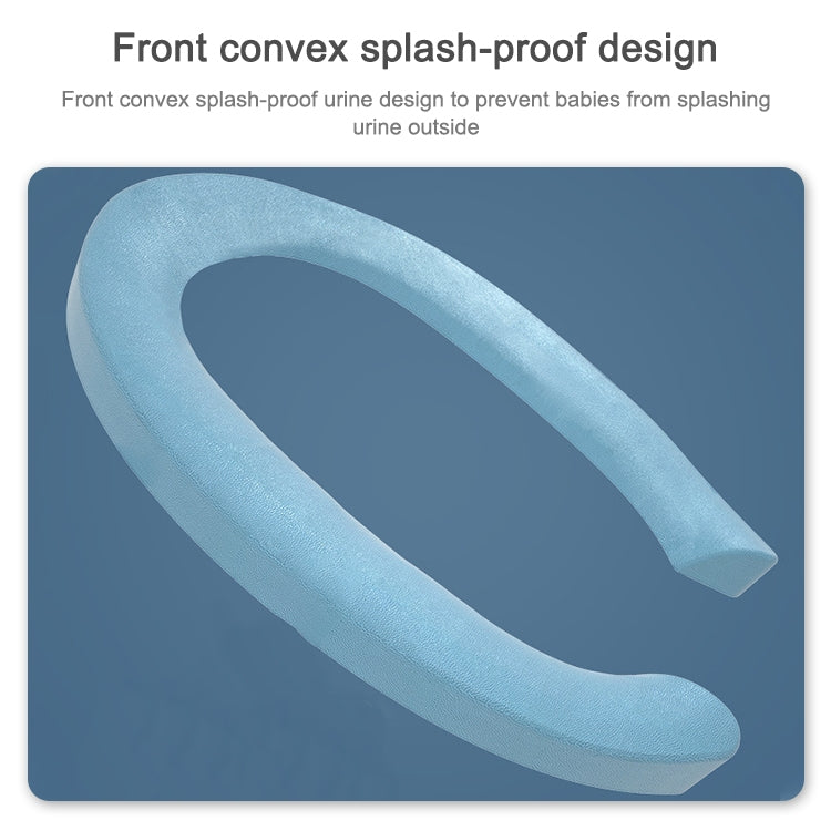 Children’s potty toilet seat with light blue curved handle/guard in dark blue base