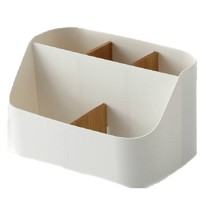 Multi-compartment white plastic storage box with three inner compartments