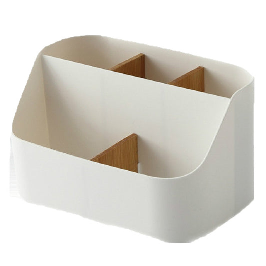 Multi-compartment white plastic storage box with three inner compartments