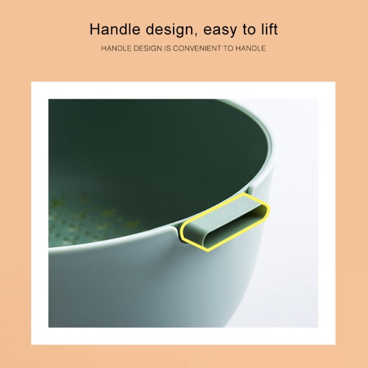 Light green plastic drain basket with easy-lift side handle