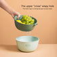 Light green plastic vegetable drain basket with produce and draining holes