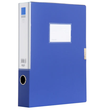Blue A4 plastic file box with front label window and 55mm storage capacity