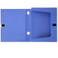 Blue A4 plastic file box with clear label window and cutout grip