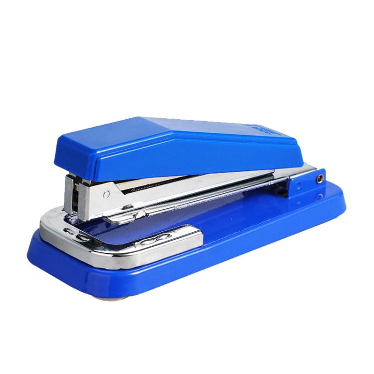 Portable blue stapler with metal bottom and lever, compact desk design