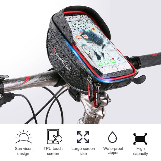 Bicycle handlebar phone bag with TPU touch window, red piping, open side zipper hardware