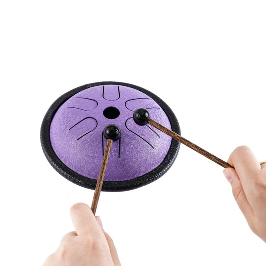 Purple pocket drum with textured rim and two wooden mallets