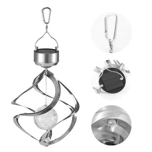 Hanging solar wind chime lamp with frosted glass bulb and round solar panel