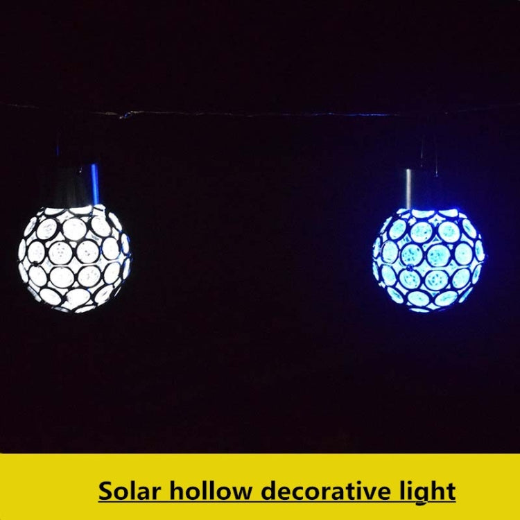 Color solar hollow ball pendant lights, two glowing blue faceted globes