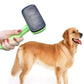 Green pet hair removal comb with black bristle head brushing dog coat