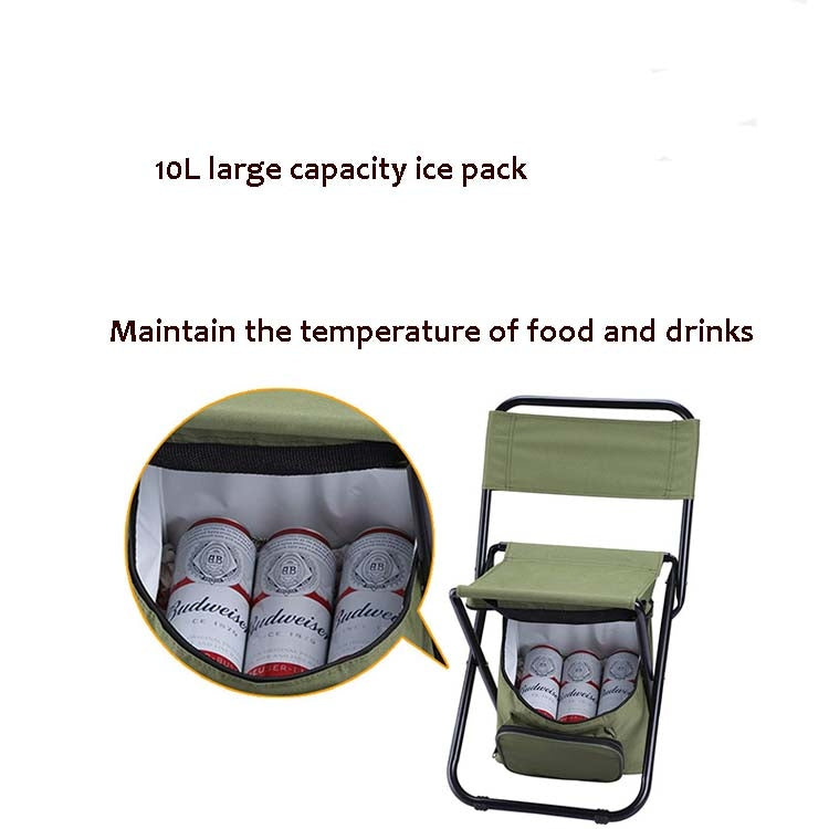 Olive folding chair with backrest and insulated compartment with ice pack