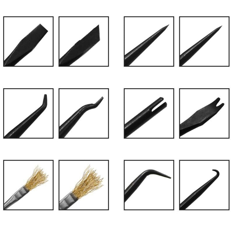 Assorted welding tip shapes and wire brush ends on black tool heads