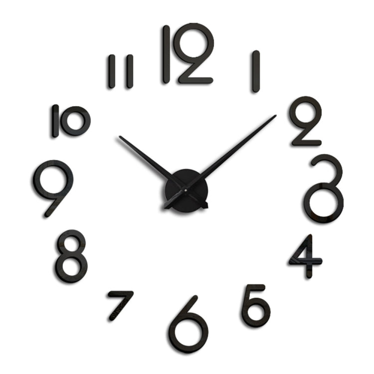 Black acrylic wall clock with bold 3D numerals and metal-style hands