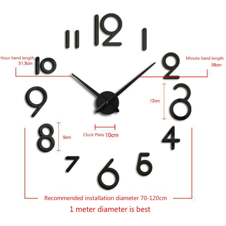 Black acrylic wall clock with large 3D numerals, long and short hands