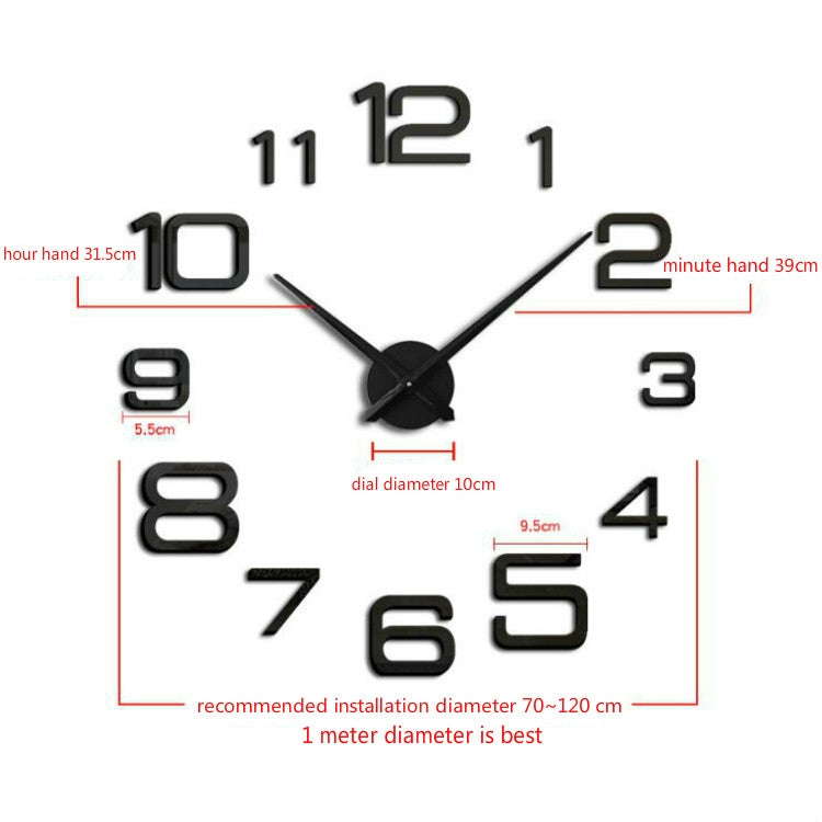 Black digital acrylic wall clock with raised numerals and cross hands at center