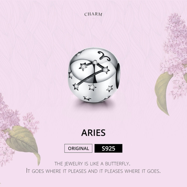 S925 sterling silver zodiac charm bead with star constellations and Aries glyph