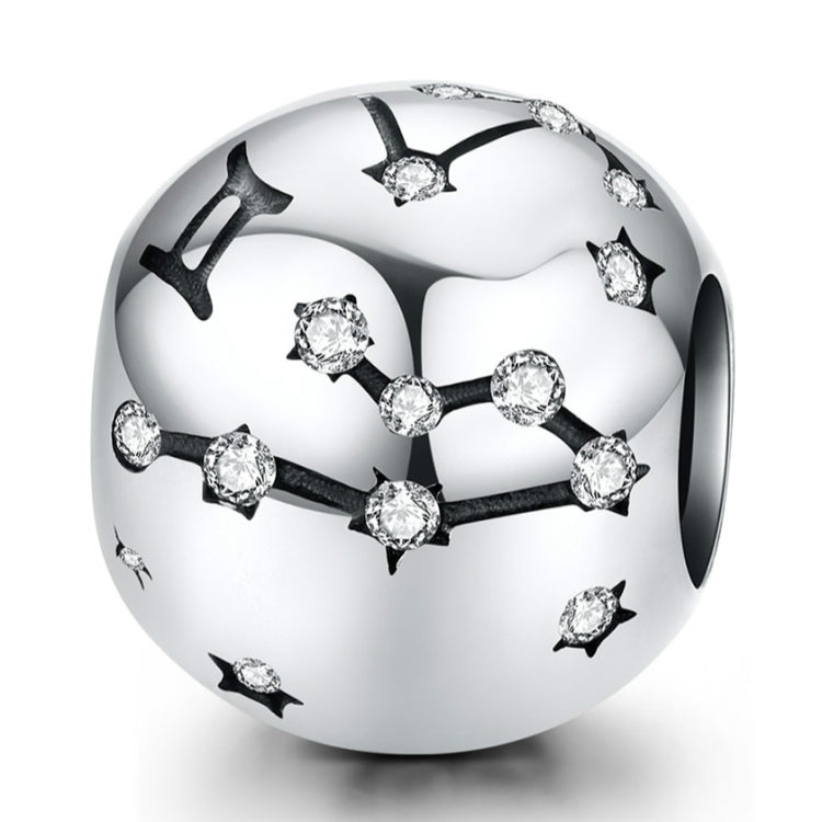 S925 sterling silver zodiac charm bead with star constellations and Aries symbol detail