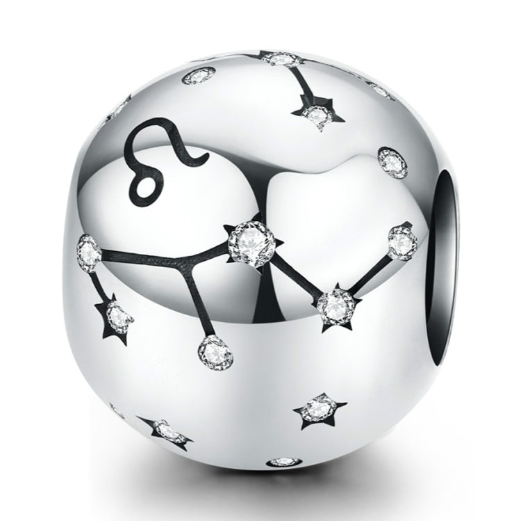 S925 sterling silver zodiac charm bead with star constellations and Aries symbol detail
