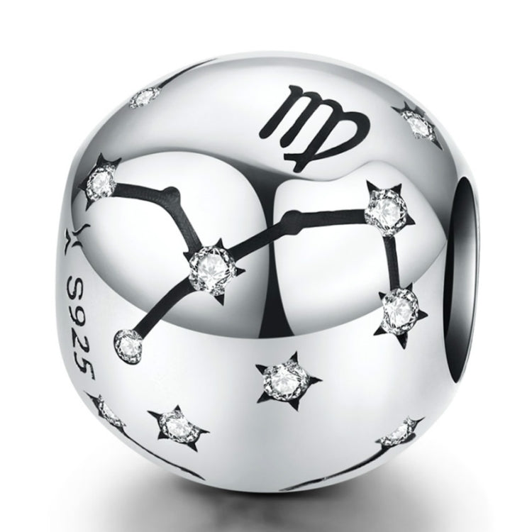 S925 sterling silver zodiac constellation charm bead with black constellation lines and star crystals