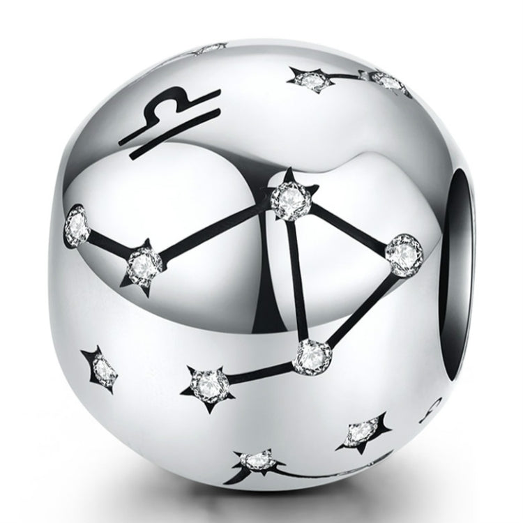 S925 sterling silver zodiac constellation charm bead with black star lines and sparkling crystal points