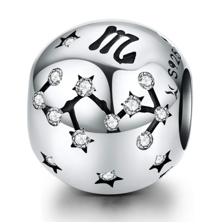 S925 sterling silver zodiac constellation charm bead with black star connections and round crystal gems