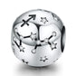 S925 sterling silver zodiac constellation charm bead with black constellation lines and crystal star accents