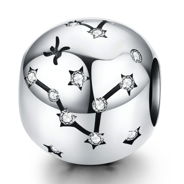 S925 sterling silver zodiac constellation charm bead with black constellation lines and sparkling star crystals