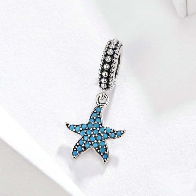 Sterling silver starfish pendant charm with blue stones and pavé bail