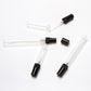 Empty perfume atomizer bottles, clear vials with black spray caps