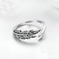 S925 silver open leaf ring with crystal accents