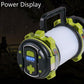 Portable rechargeable LED flashlight with power display buttons, lime-green and black body