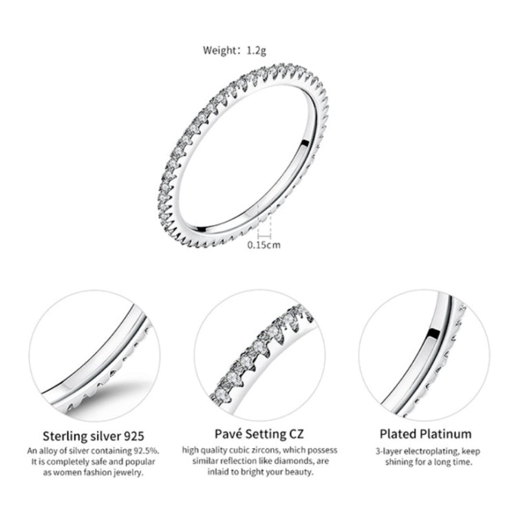 Sterling silver pavé ring with small clear stones, slim band