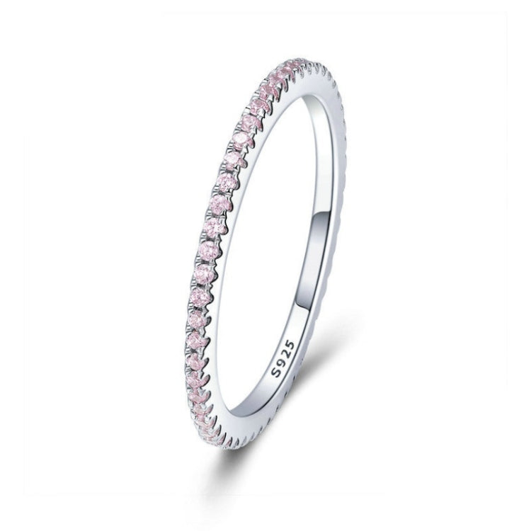 S925 sterling silver slim ring with pink stones