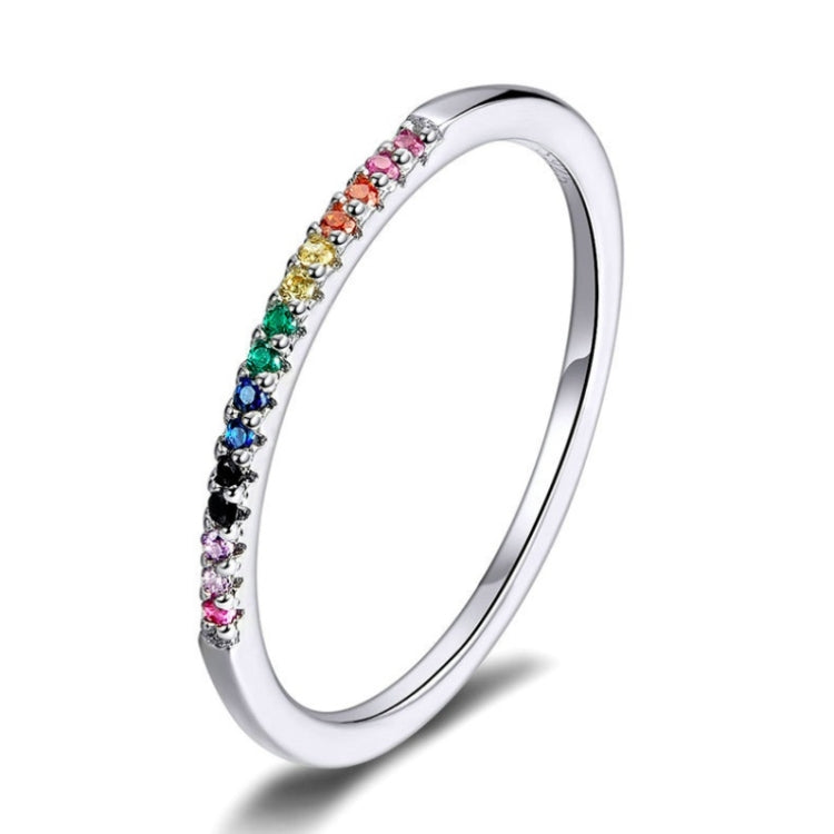 Sterling silver ring with multicolor zircon stones along one side