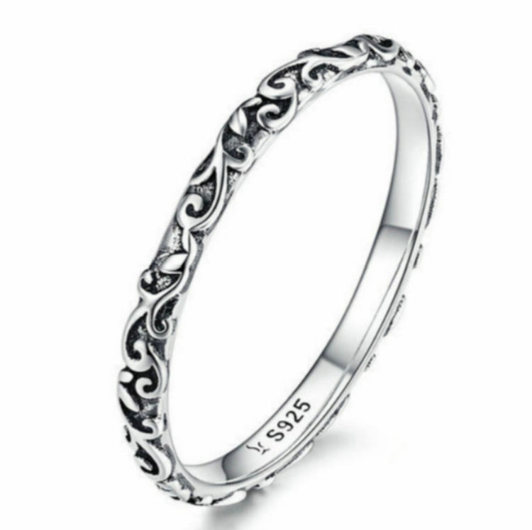 Sterling silver 925 ornate scrollwork band ring, side view