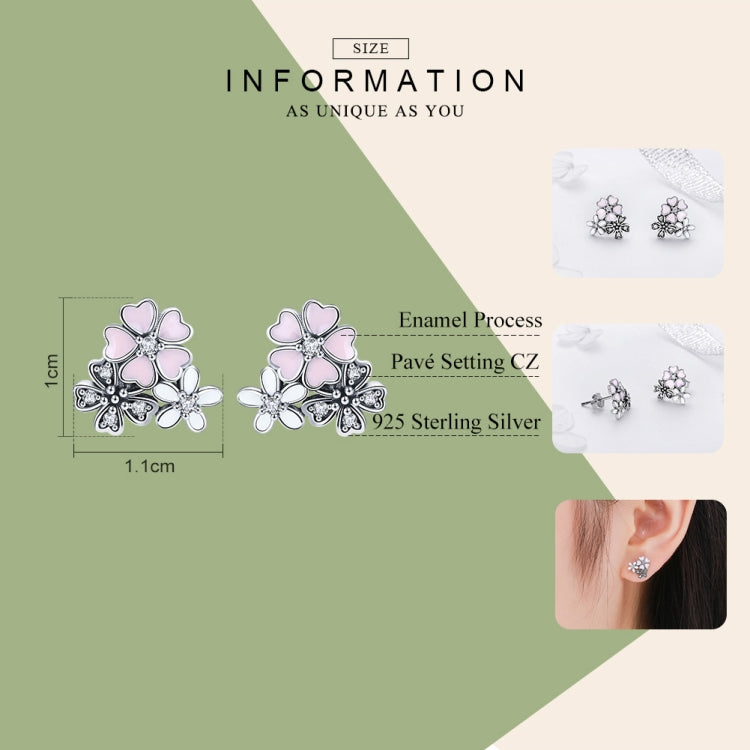 Pink enamel flower cluster earrings in sterling silver with cubic zirconia sparkle