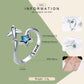 Sterling silver open ring with blue star gem and airplane motif, size info graphic