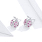 Sterling silver ladybug stud earrings with pink stones