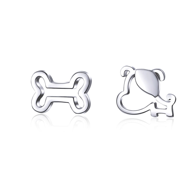Hollow dog bone stud earrings in polished sterling silver, pair view